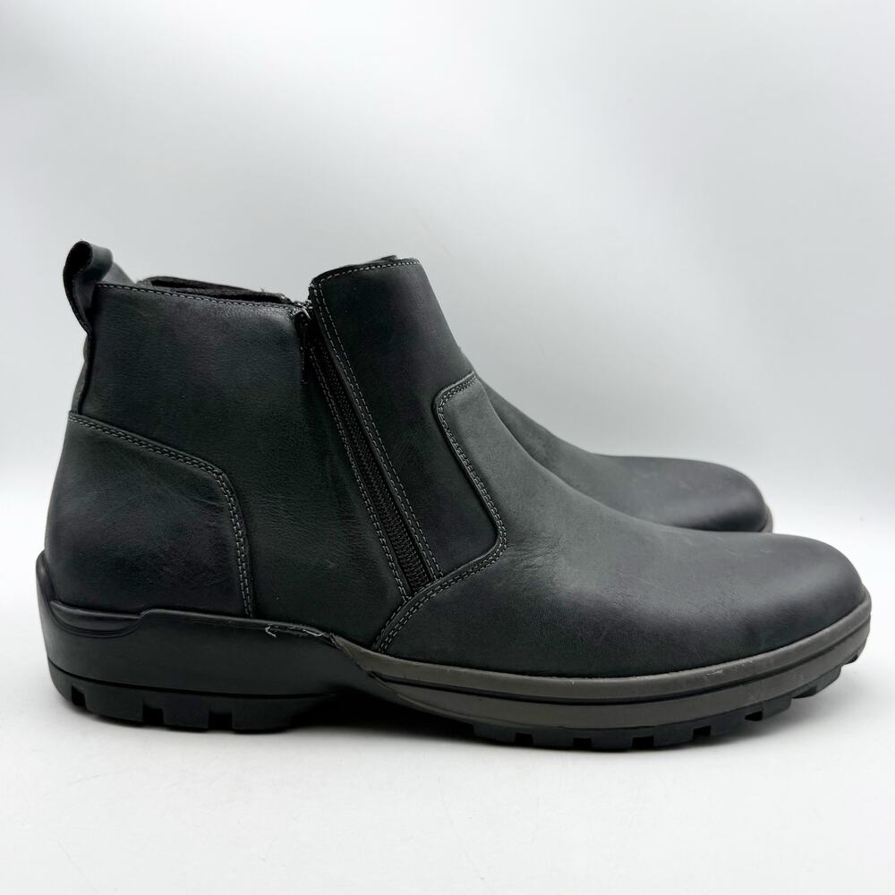 Propet Mens Brock Ankle Boots Size 14 M EU 48 Black Leather Dual Zipper EUC